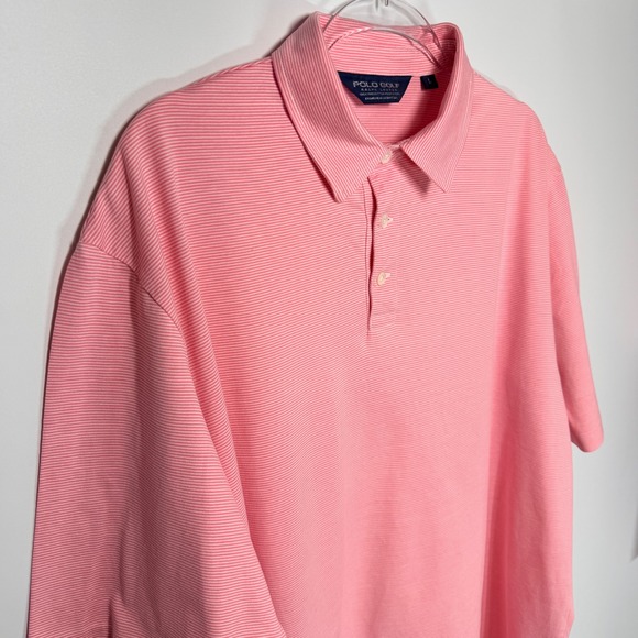 Polo Golf Ralph Lauren Pink Micro-Striped 100% Pima Cotton Polo Shirt Size L - Picture 3 of 11